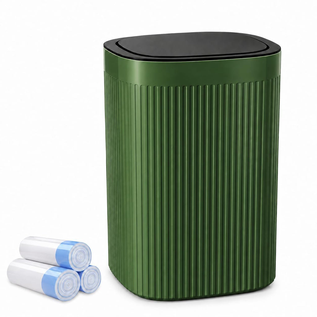 Small Bathroom Trash Can with Lid Plastic Garbage Can 2.1 Gallon Green