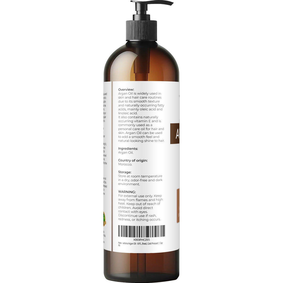 Argan Oil - 8 fl oz, Cold Pressed, Unrefined, with Pump