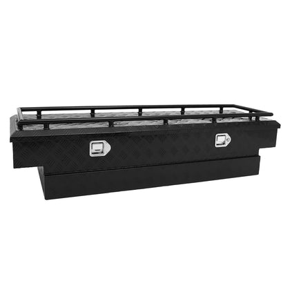 Crossover Tool Box 63"x20"x15" Waterproof Lockable Aluminum Black Truck Storage Box with Luggage rack For