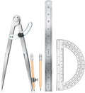 12 Inch Compass Geometry Tool with Protractor Ruler & Pencils | Includes Drawing Compass 6 Inch Protractor 12 Inch