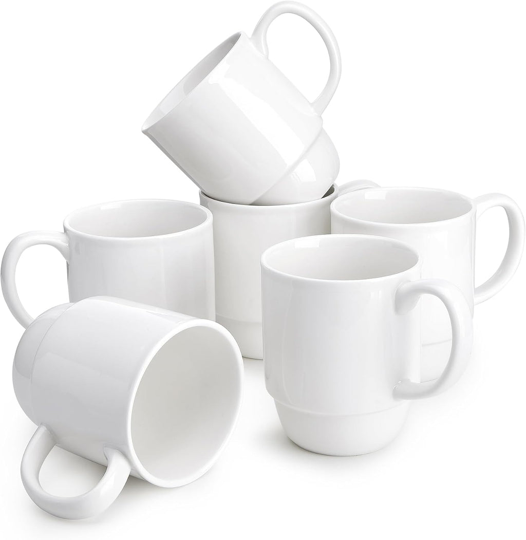 21 Oz Large Mug Set, Porcelain Stackable Mugs Sets of 6, Coffee Cups with Handle for Coffee, Tea and Mulled Drinks