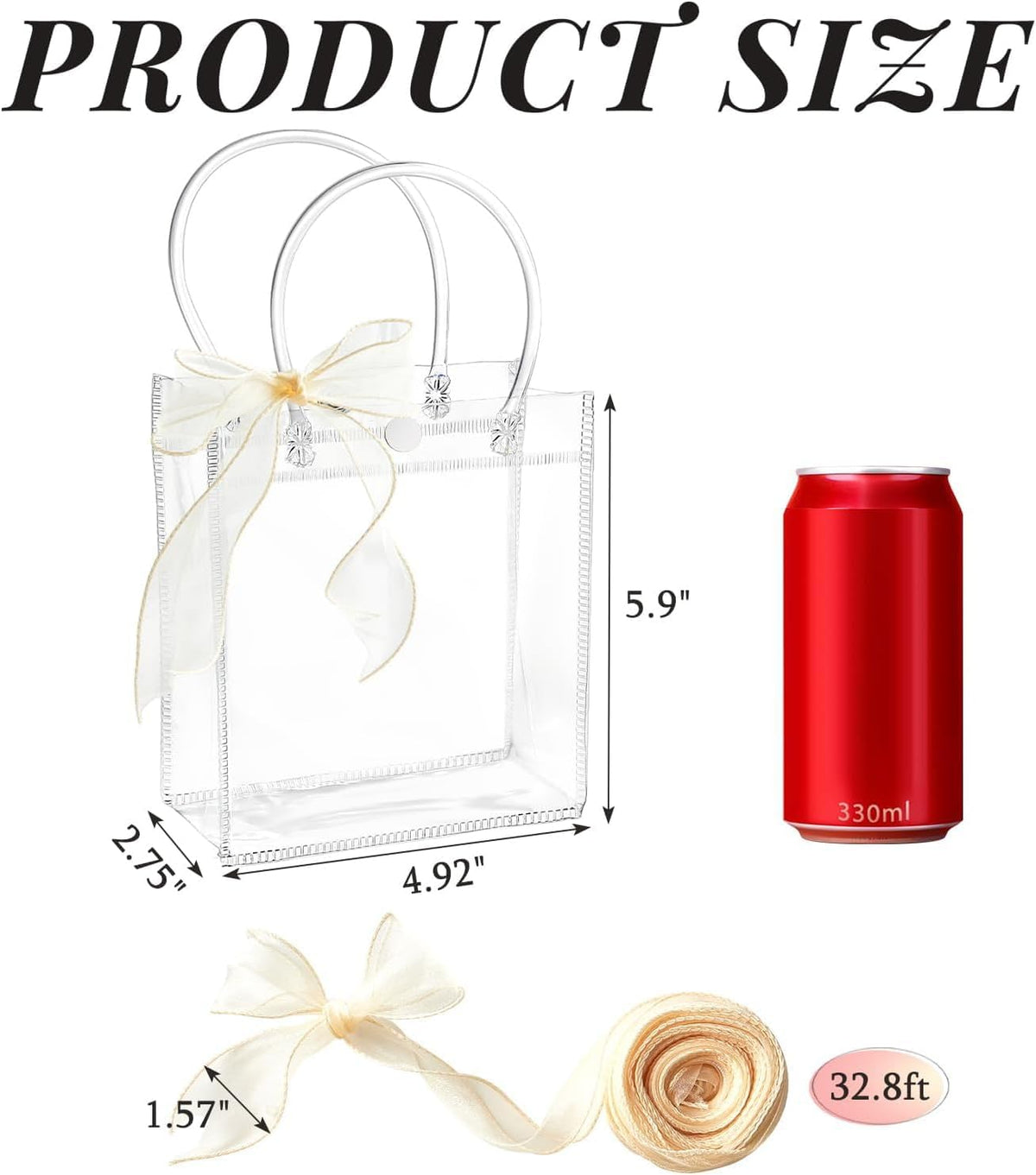 50 Pack 4.92" x 2.75" x 5.9" Clear Plastic Gift Bags with Handles