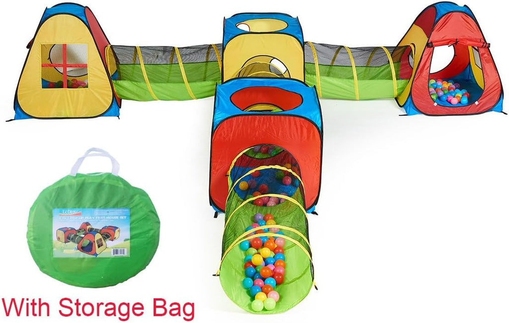 8 in 1 Pop Up Kids Play Tent with 4 Tunnel, Indoor/Outdoor Playhouse | Baby Tunnel, Tunnel Toys for Toddlers 1-3