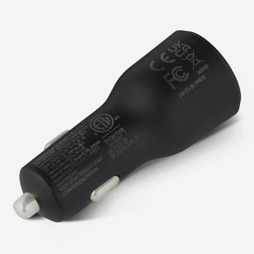 Fast-Charging Car Charger, Dual-Port, 1 USB-C + 1 USB-A, 48W, Black