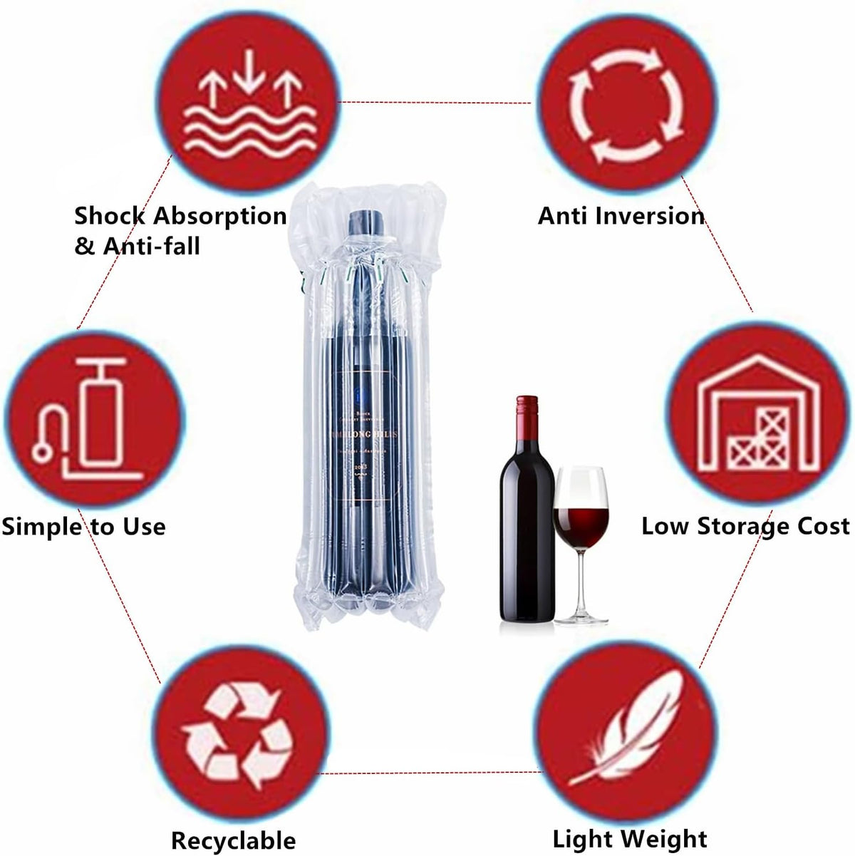 Wine Bottle Protector Bag for Travel, 50 Packs Inflatable Packaging Bubble Wrap for Wine Fruit Glass Bottle