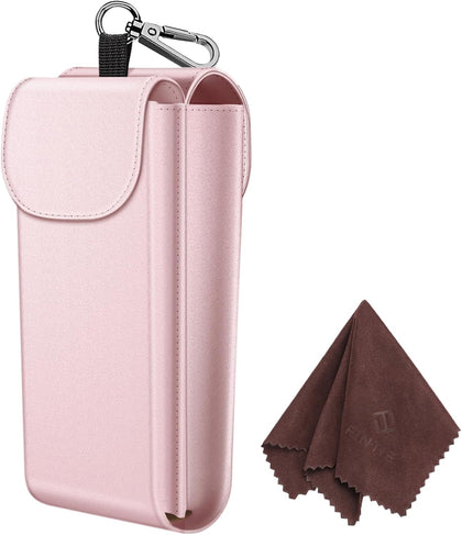 Double Glasses Case with Carabiner Hook, Vegan Leather Eyeglass Case | Portable Soft Sunglasses Pouch, Dual Eyewear