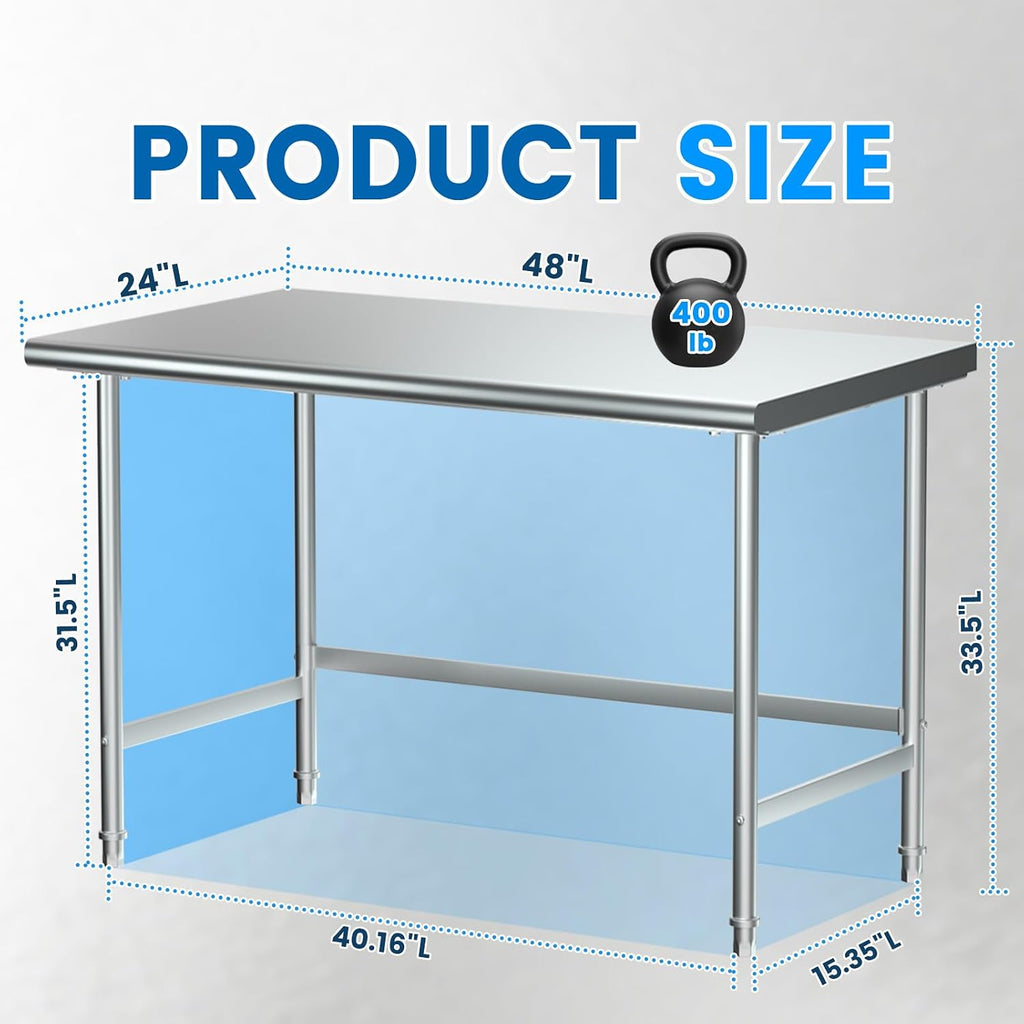 Open Base Stainless Steel Table 24"x48" Commercial Prep Work Table