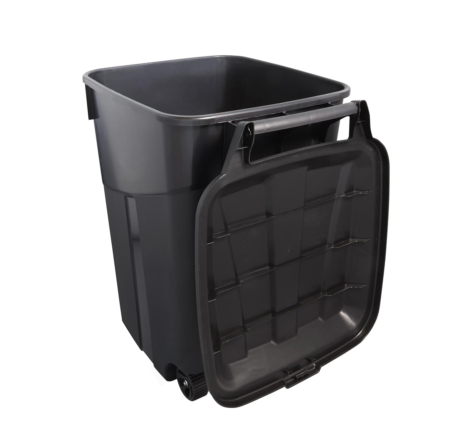 45 Gal Wheeled Garbage Can Heavy Duty, Locking Lid Outdoor Trash Bin Black | Tough polypropylene Garbage Can. Rugged