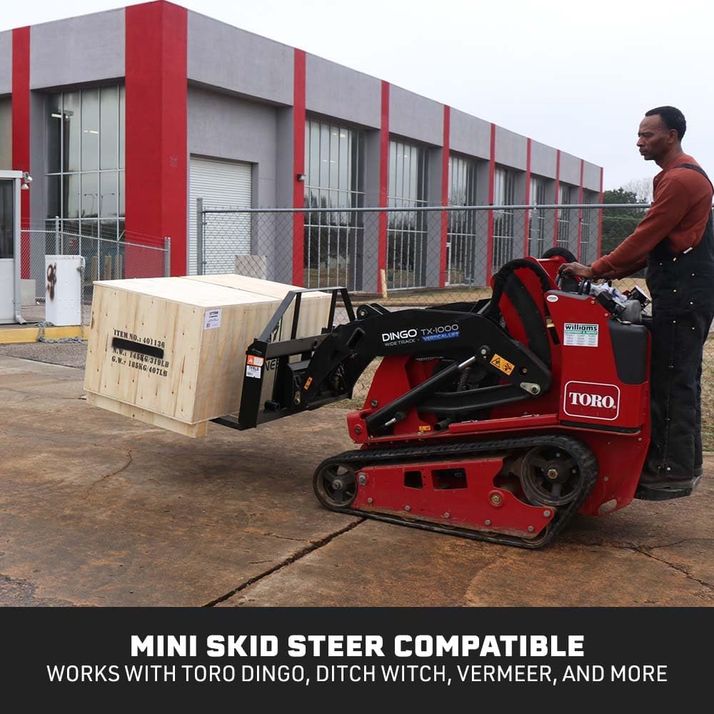 Mini Skid Steer Pallet Fork Frame, 48" Pallet Fork Blades, Universal SSQA Connection, Rated 4,000 LB, C2 Hay Spear &