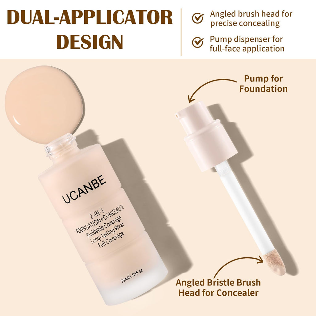 2-in-1 Foundation + Concealer, Full Coverage Makeup(03 Soft Beige)