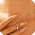14K Gold Plated Teardrop Dainty Gold Necklace for Women Solitaire Tear Pear CZ Cubic Zirconia 925 Sterling Silver