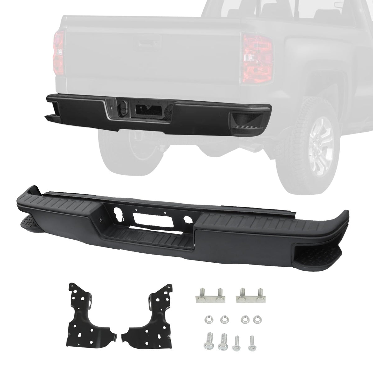 Black Rear Bumper Replacement for Chevy Silverado/GMC Sierra 1500 2014-2018