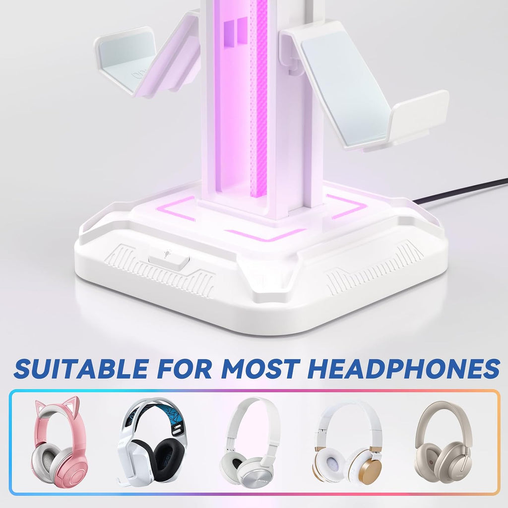 RGB Headset Stand with 9 Light Modes - Controller Holder for Desk - Rotatable Headphone Stand & Detachable Controller