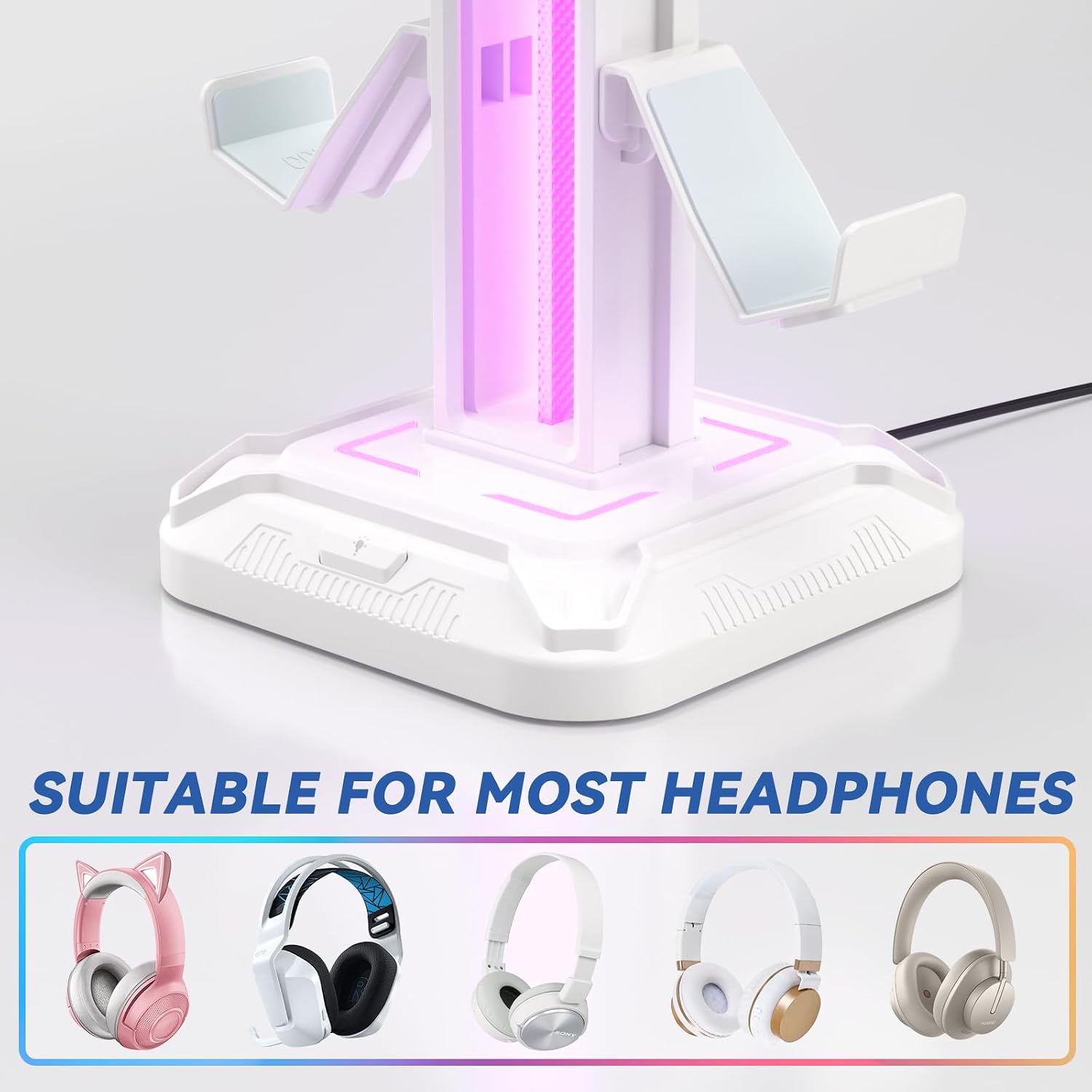 RGB Headset Stand with 9 Light Modes - Controller Holder for Desk - Rotatable Headphone Stand & Detachable Controller