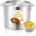 32 Quart Aluminum Stock Pot with Lid, Heavy Duty Commercial Grade Large Capacity Cooking Pot for Boiling, Stewing