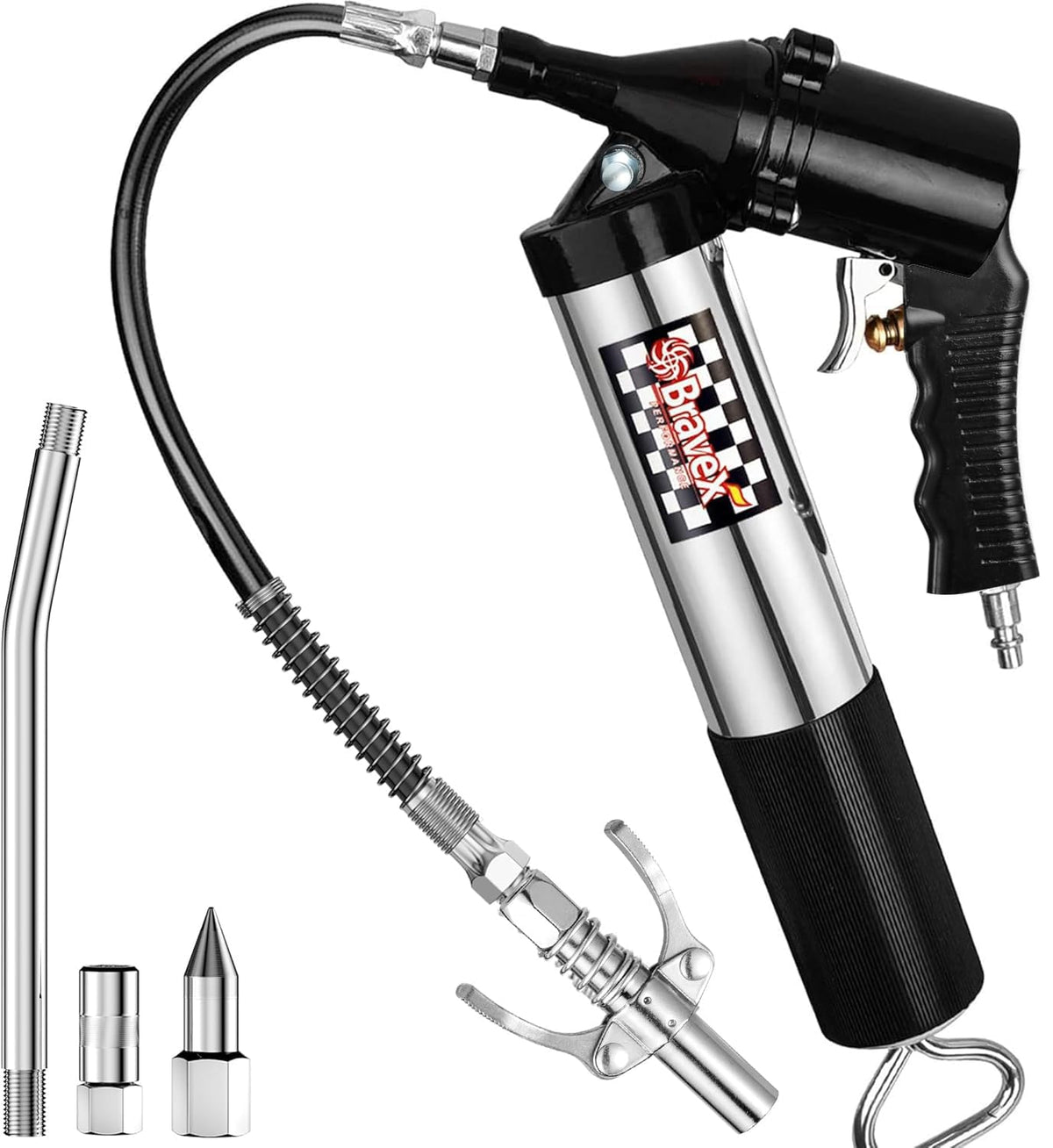 Bravex Pneumatic Grease Gun W/Quick Release Coupler, Continuous Cycle