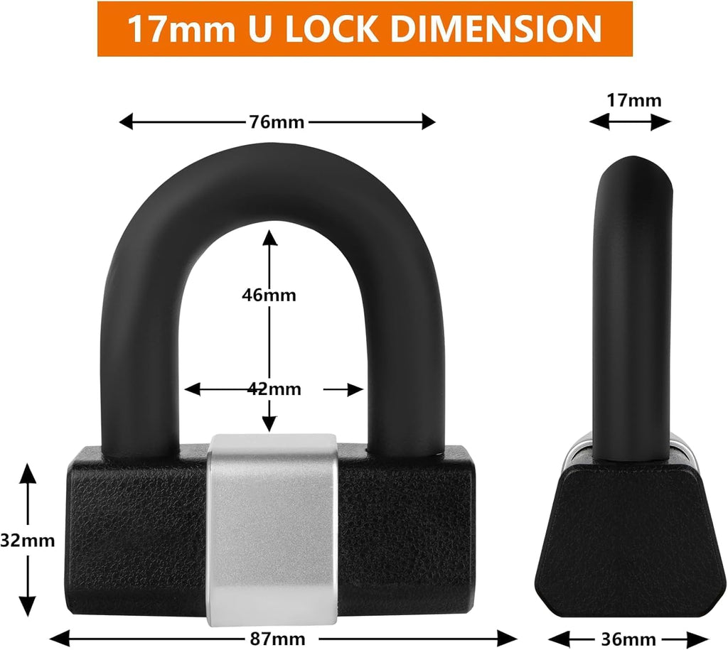 Heavy Duty Motorcycle Chain Lock 0.4In/10mm x 10 Ft with 17mm Thick Anti-Theft Cut Proof U-Lock and 3 Keys, Ideal for