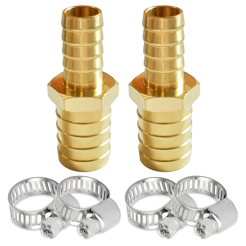 Uenede Brass 3/8" to 1/2" Barb Reducer Hose Barbed Fittings, 2PCS Hex