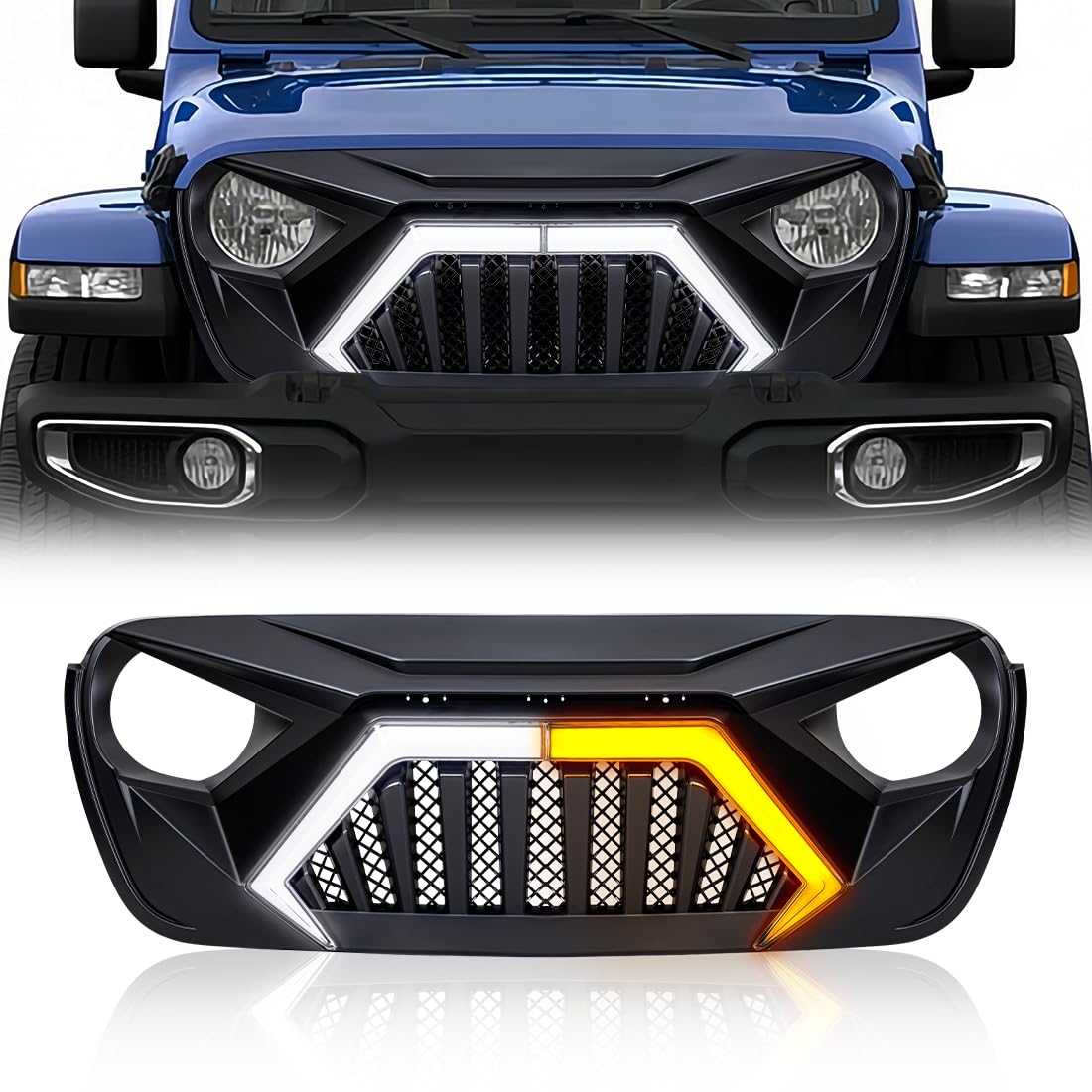 Front Goliath Grill w/DRL & Turn Signal For 2018+ Wrangler JL Gladiator JT