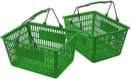 Green Plastic Shopping Baskets with Metal Handles (Set of 2)