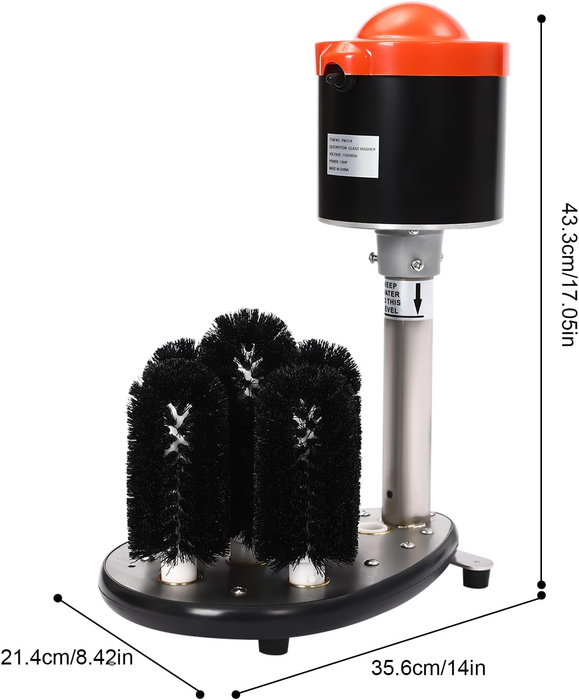 Electric Cup Cleaning Machine Commercial, 304 Stainless Steel Glass Washer for Bars & Cafes with 5 Brushes, 200