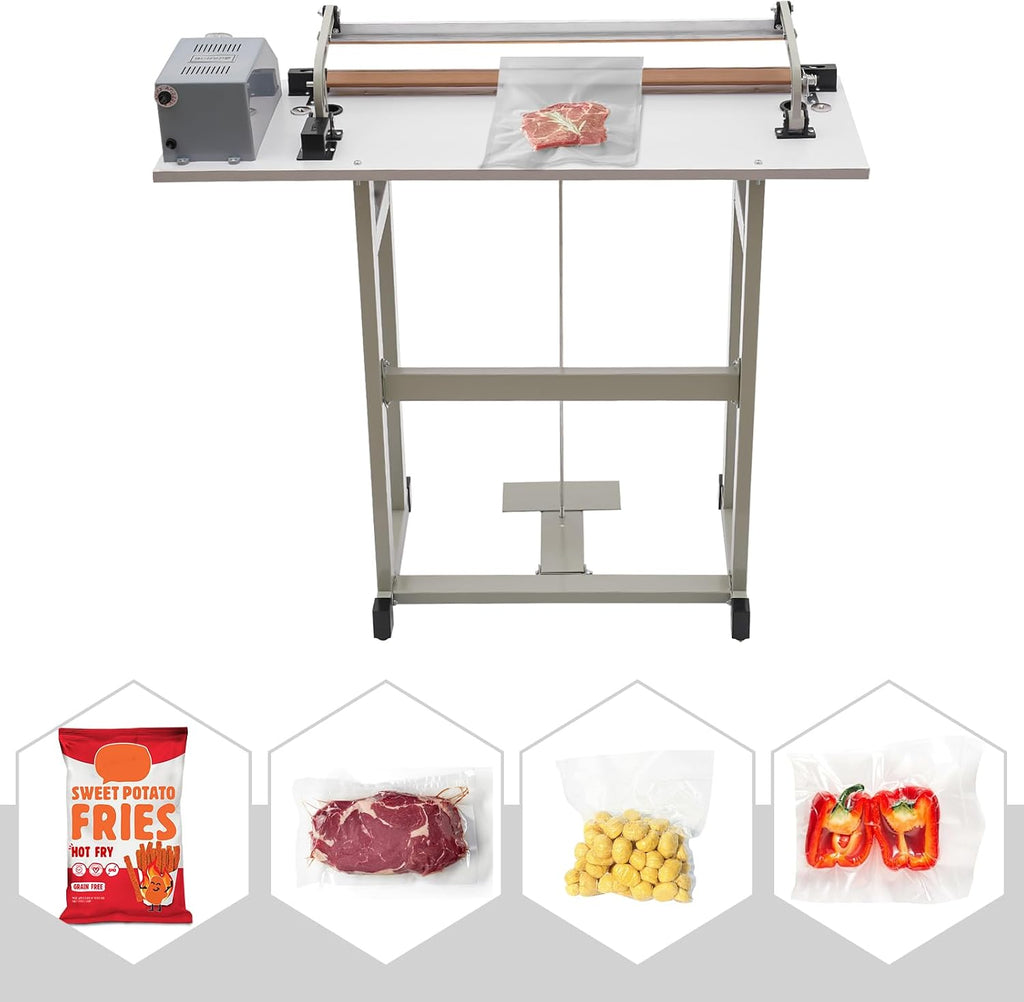 Heat Sealing Machine, 22.83" Foot Pedal Impulse Sealer, 0.2-2.5S Fast Heating, 0.024In Width & Adjustable Heating