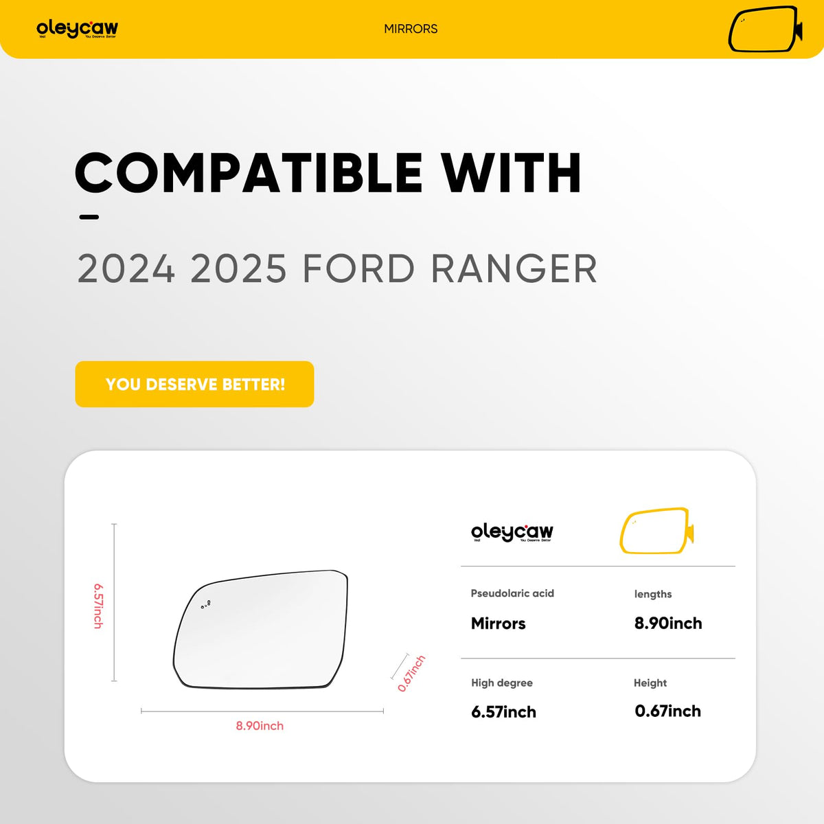 BSD Compatible with 2024 2025 Ford Ranger Driver Side Mirror