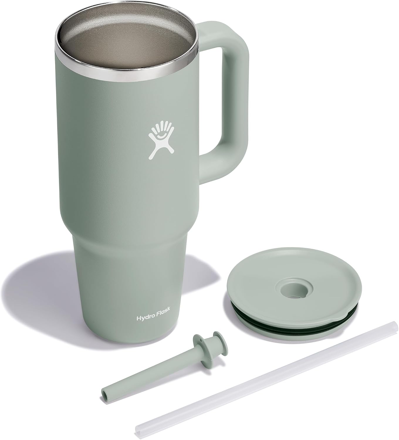 Travel Tumbler with Handle, Lid and Straw - Insulated Stainless Steel in 40 Oz Agave