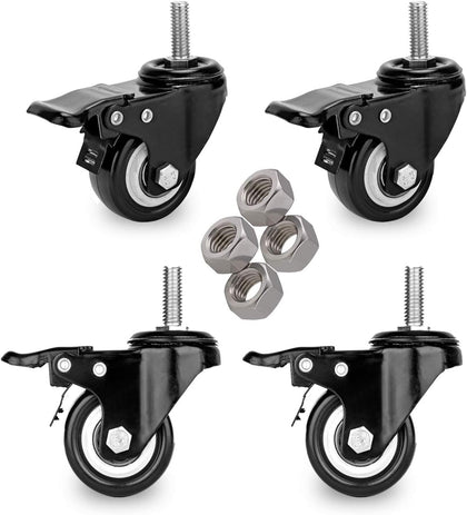 2" Stem Caster Wheels with Safety Dual Locking 600Lbs Heavy Duty Threaded Stem Casters No Noise Swivel Castors with