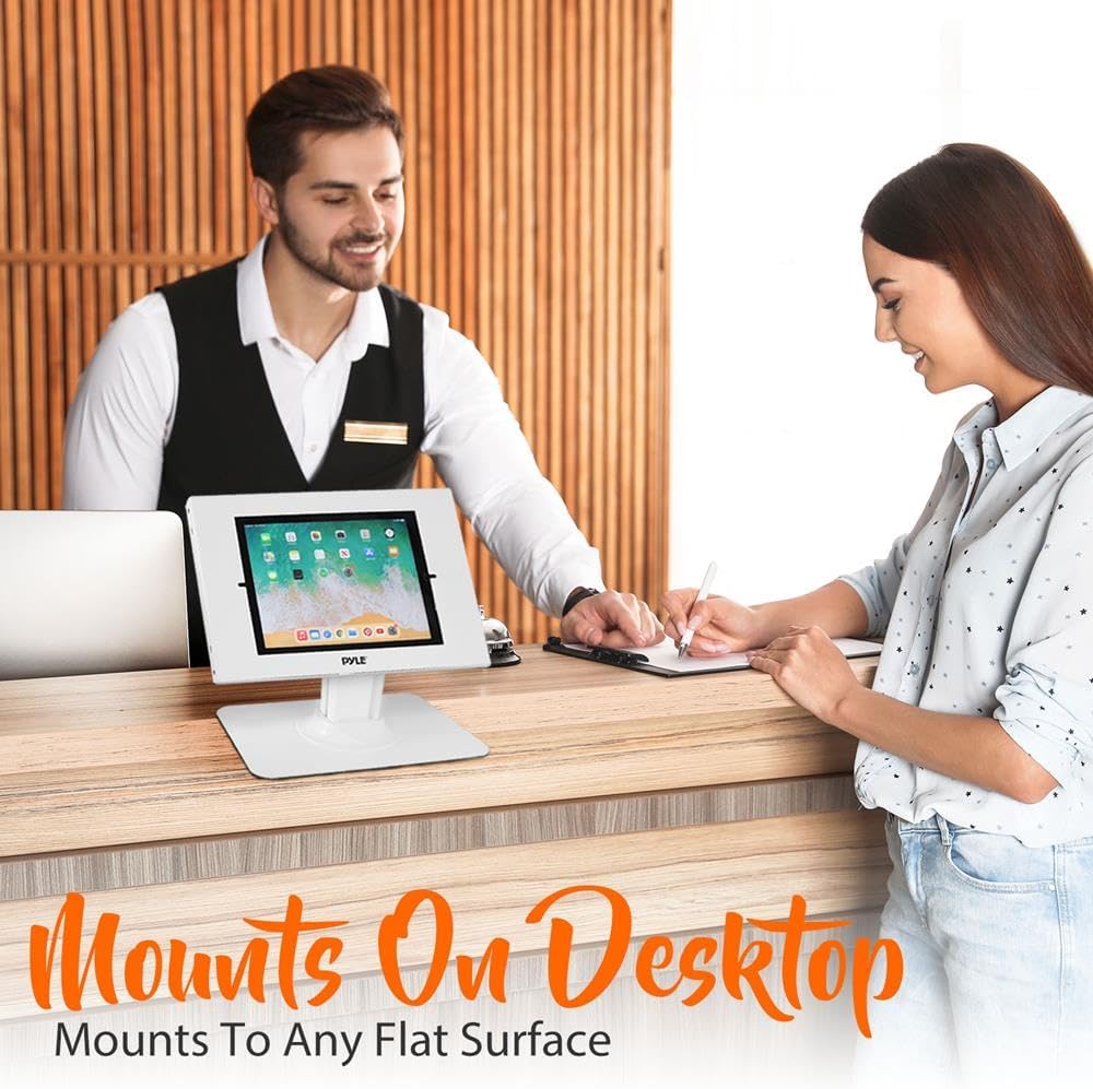 Anti Theft Tablet Security Stand - Table Mount Desktop Ipad Kiosk Stand w/Lock and Key Mechanism, 90° Rotate 75° Tilt
