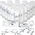 Wedding Confetti Wands - 1.5 x 4.2 In, 20 Pack, Silver & White - Metallic Foil Dispenser for Send Off, Bridal Shower