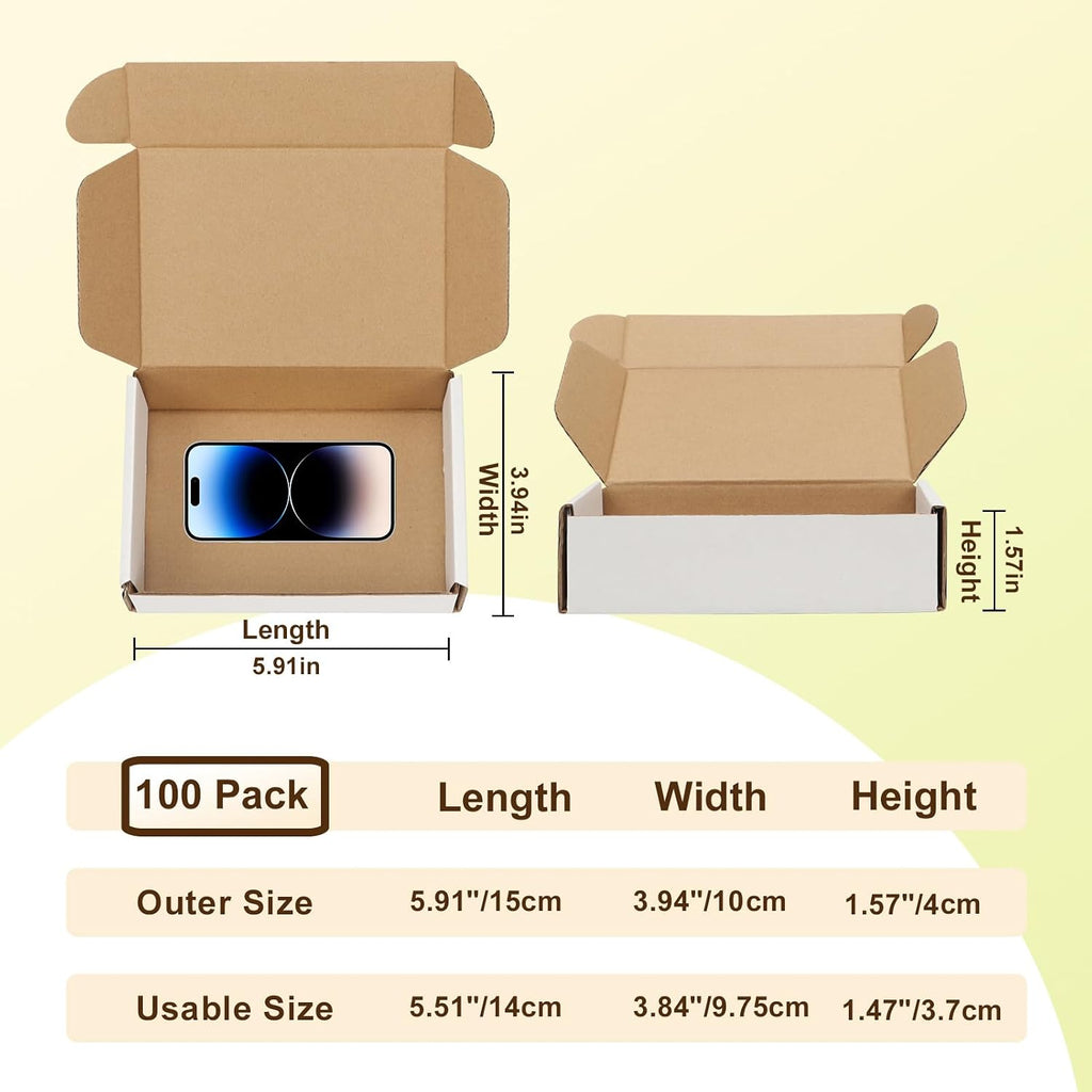 100 Pcs Shipping Boxes 5.91X3.94X1.57, White Corrugated Cardboard Box for Shipping Small Business, Gift Packing, Mailing