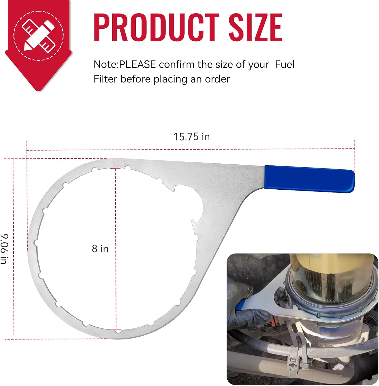 8 Inch Colar/Vent Cap Fuel Filter Wrench Replace 482017 for 482 483 782 Models Compatible with Navistar Engines