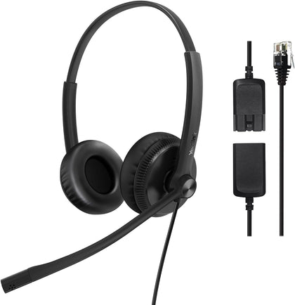 Phone Headsets for Office Phones YHS34 QD to RJ9 Wired Headset | Leather ear pads,Compatible with Poly Snom Phones