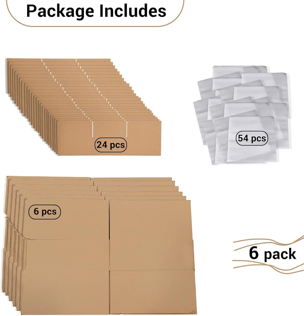 6 Sets Moving Boxes with Divider Kits, 12.7 x 12.7 x 4.7 Inches Kitchen Moving Boxes, Glassware Dish Packing Box