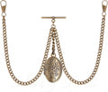 Vintage-Inspired 14" Bronze Pocket Watch Chain with Photo Locket Pendant | Elegant Double Albert T-Bar Design | Men's