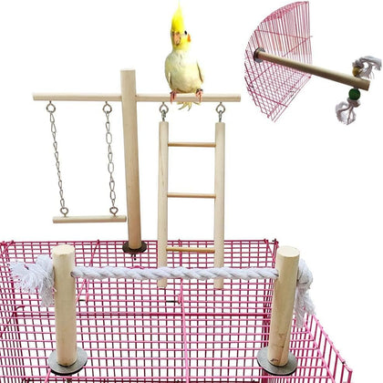 Bird Playground, Wood Parrot Play Gym Stand Perch Bird Cage Accessories for Small and Medium Parakeet Cockatiel