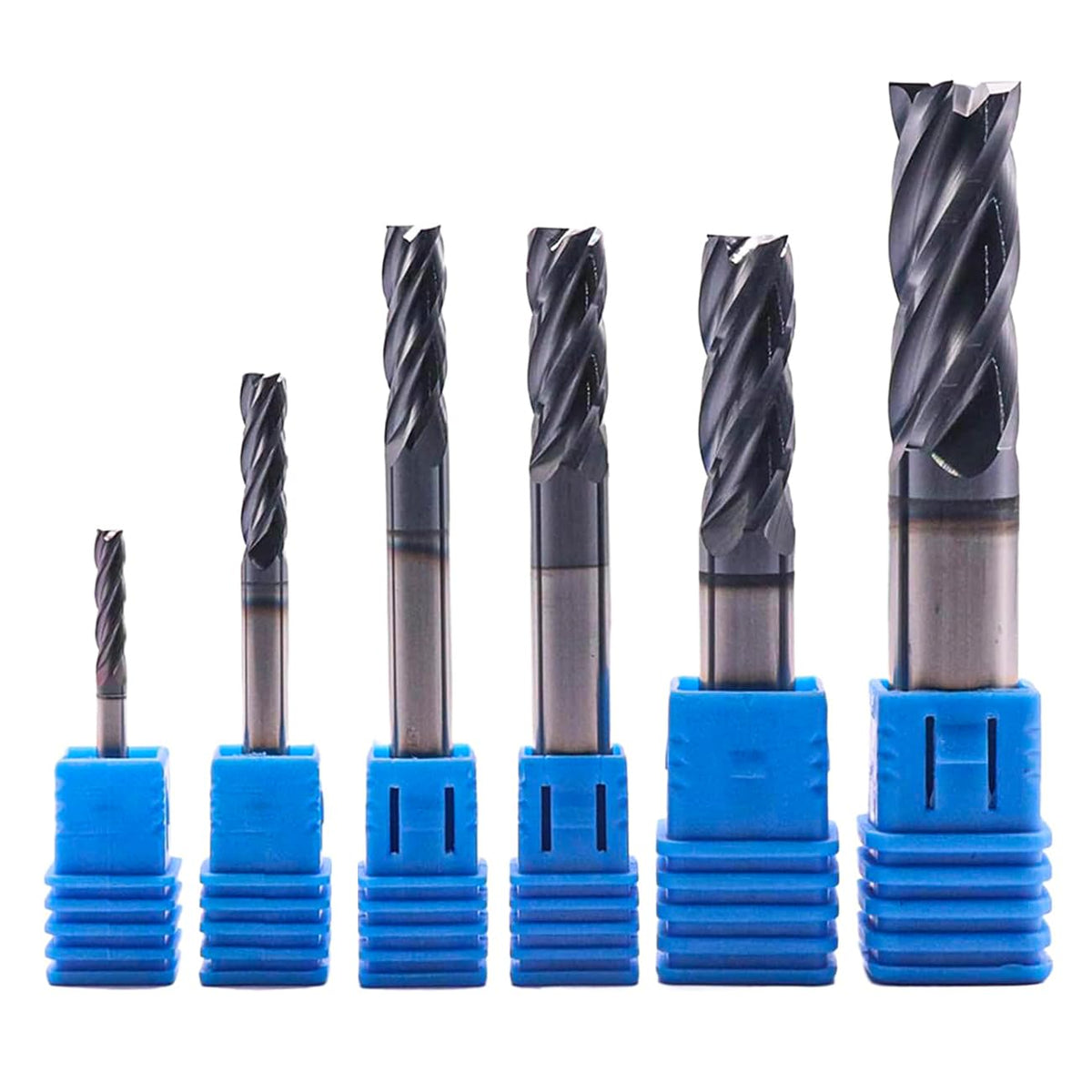 6Pcs 1/8" - 1/2" 4 Flute Solid Carbide Square End Mill Set - AlTiN Coated
