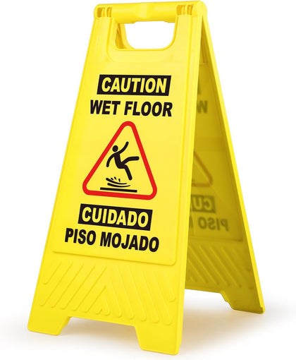 1 Pack 17.5 IN Caution Wet Floor Sign Bilingual Foldable Safety Sign | Safety Warning Signs Wet Floor Sign Commercial