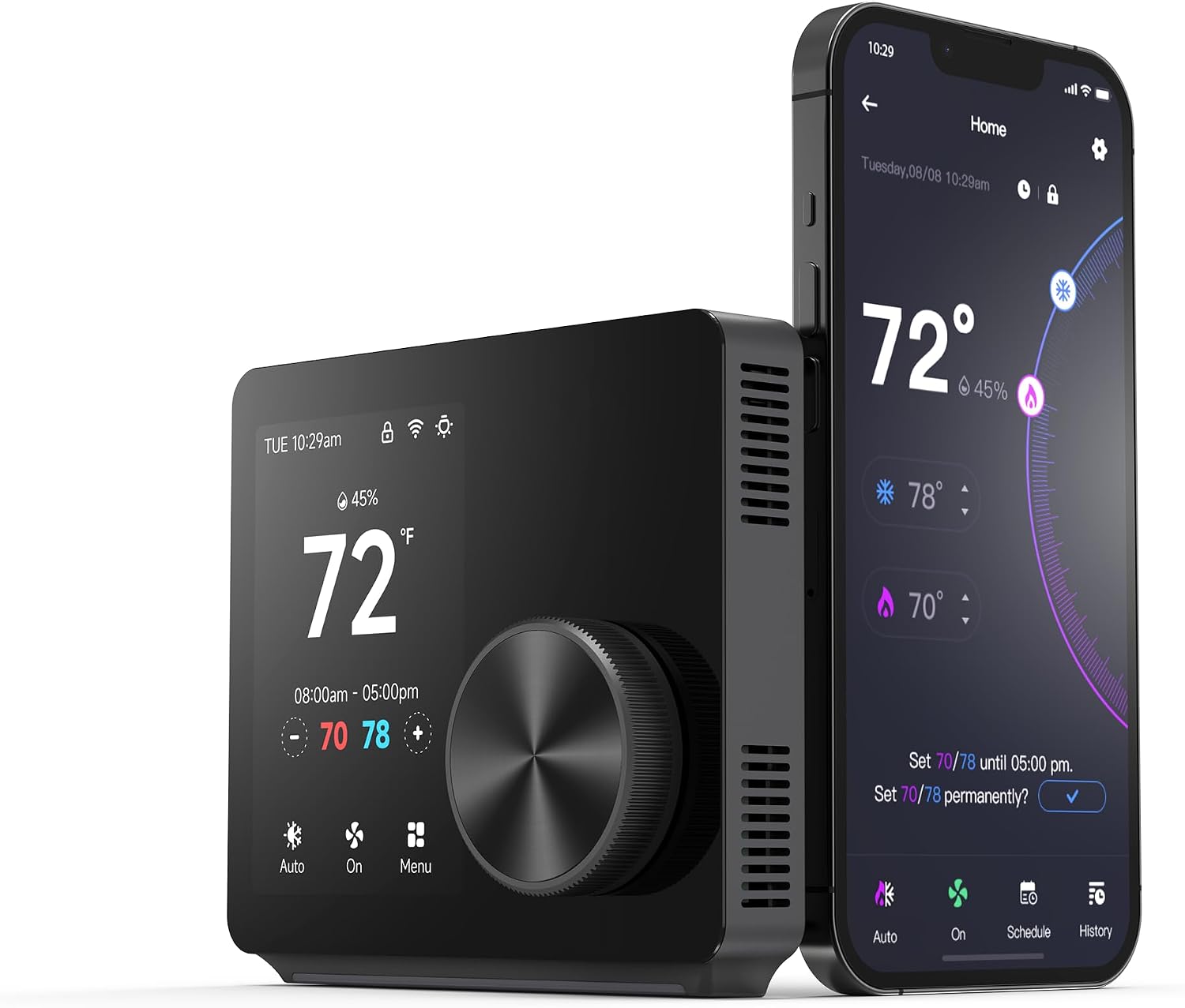 ST300 WiFi Thermostat, Compatible with Alexa and Google, App Control, 3.5” Touch Screen, Knob, Easy Install