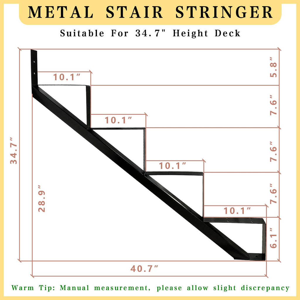 4 Step Metal Stair Step Steel Riser Stringers for 34.7" Height Deck, 2Packs