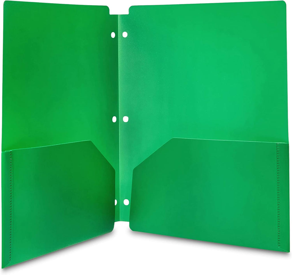 Plastic 3 Hole Punch Folders with 2 Pockets for Documents, Letter Size 8.5 x 11 inches, School Supplies, Assorted