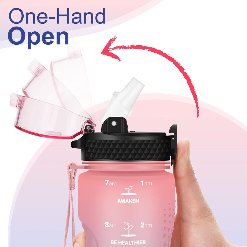 24 OZ Motivational Kids Water Bottle With Time Marker,Straw Lid,Leak Proof, Tritan BPA Free Sports Water Bottle
