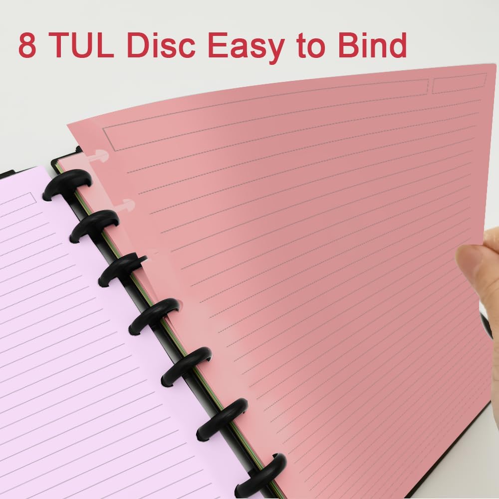 Junior Size TUL Discbound Lined Refill Paper, 8-Disc Disbound Insert, 5 Colors(20 Sheets/Color), Total 100Sheets /