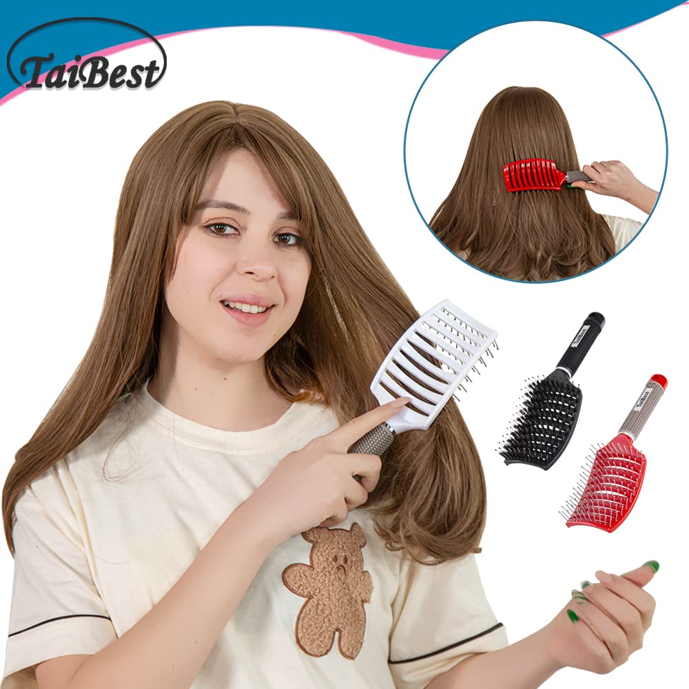 Boar Bristle Hair Brush Set - Dry/Wet Hair Brushes Detangler for Fine, Thick, Curly Hair - Curved and Vented Hair