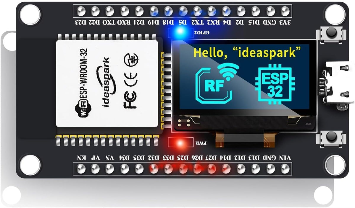 ESP32 Development Board Integrated 0.96 Inch OLED Display,CH340 Driver,WiFi+BLE Wireless Module,and Micro USB Works Great for Arduino/Micropython(Pin Header Soldered)