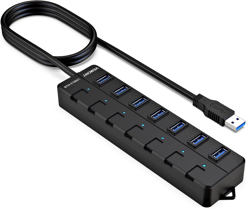USB hub,7 Port USB 3.0 Hub,VEMONT USB Splitter with Individual On/Off Switches and Lights, 4ft/1.2m USB HUB Long