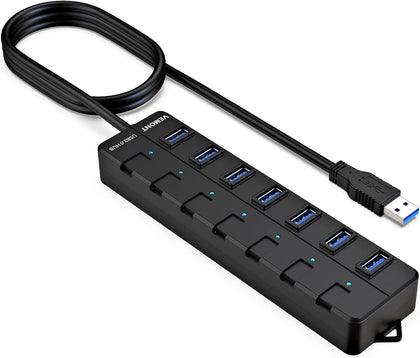 USB hub,7 Port USB 3.0 Hub,VEMONT USB Splitter with Individual On/Off Switches and Lights, 4ft/1.2m USB HUB Long