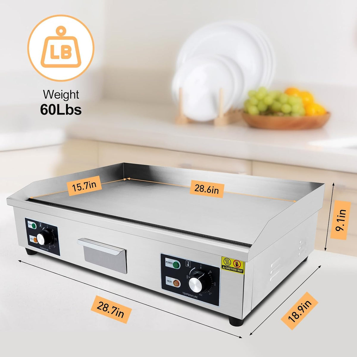 29 In Commercial Electric Griddle, Flat Top Grill Countertop Griddle