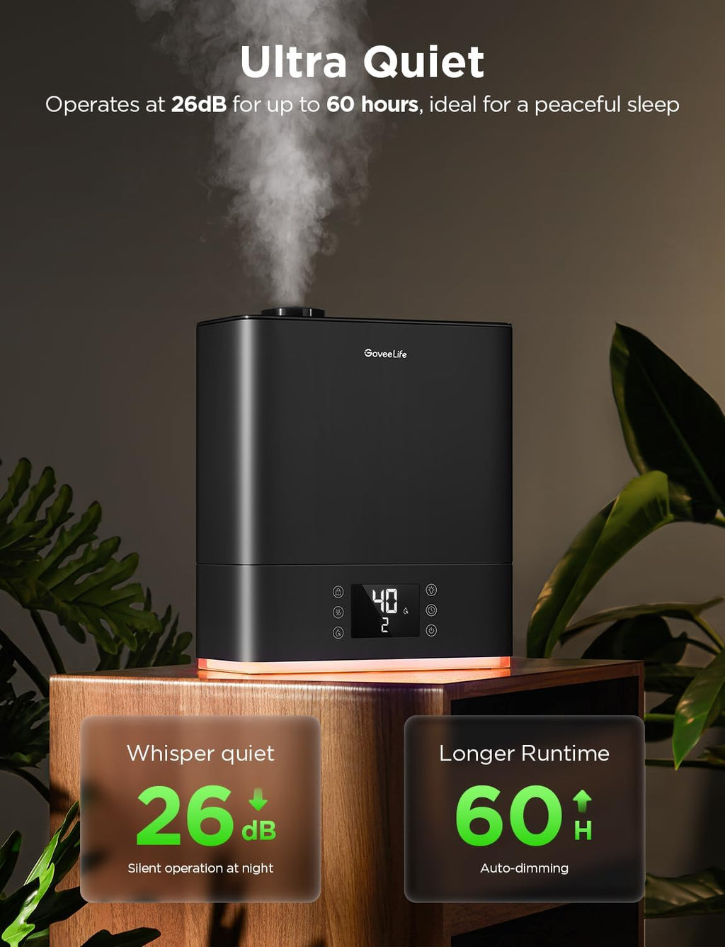 Smart Humidifiers for Bedroom Large Room, 6L Top Fill Humidifier | Cool Mist, Auto Mode, App & Voice Control, 60H
